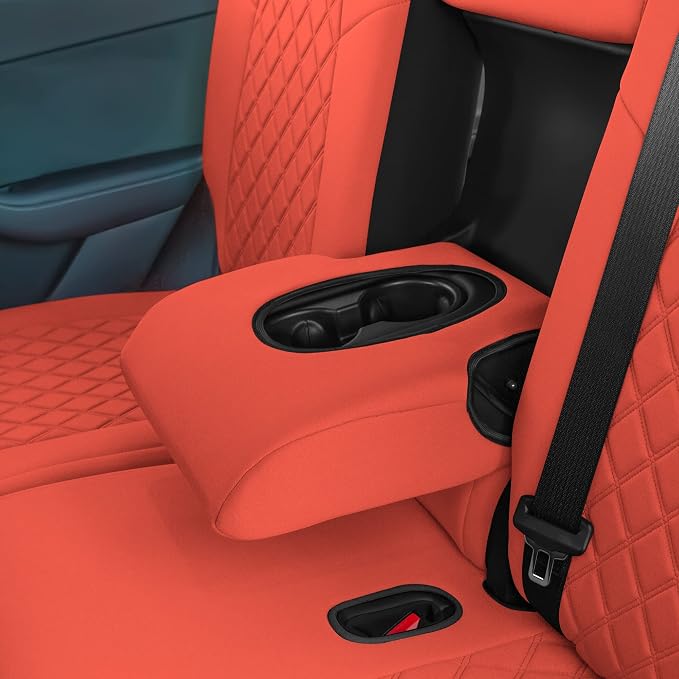 FH Group Custom Fit Car Seat Covers Specifically Made for 2020-2025 Tesla Model Y Ultraflex Neoprene Water Resistant Automotive Seat Covers - Rear Set Solid Red