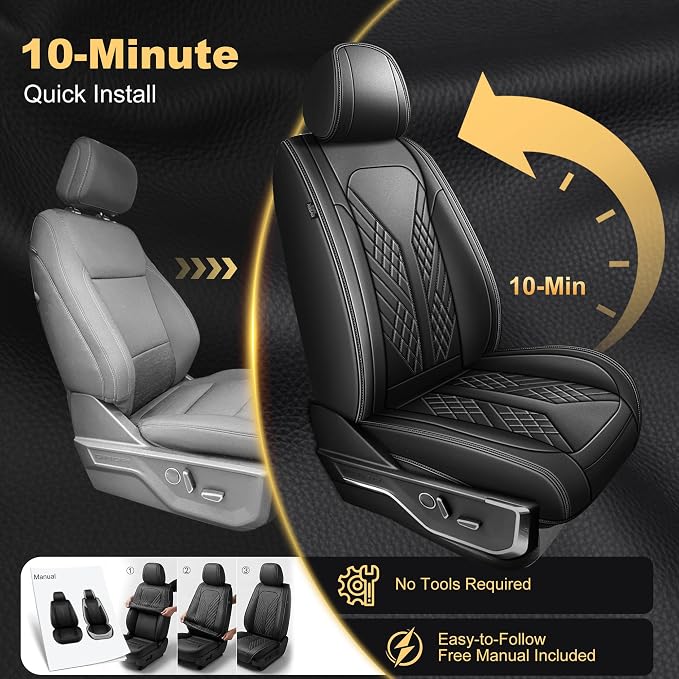 Seat Covers for Ford F150 2009-2025 2026 - F250/F350/F450 2017-2025 2026: 5 Seat Full Set Faux Leather Truck Seat Covers Car Cushion (5 Seats,Black)