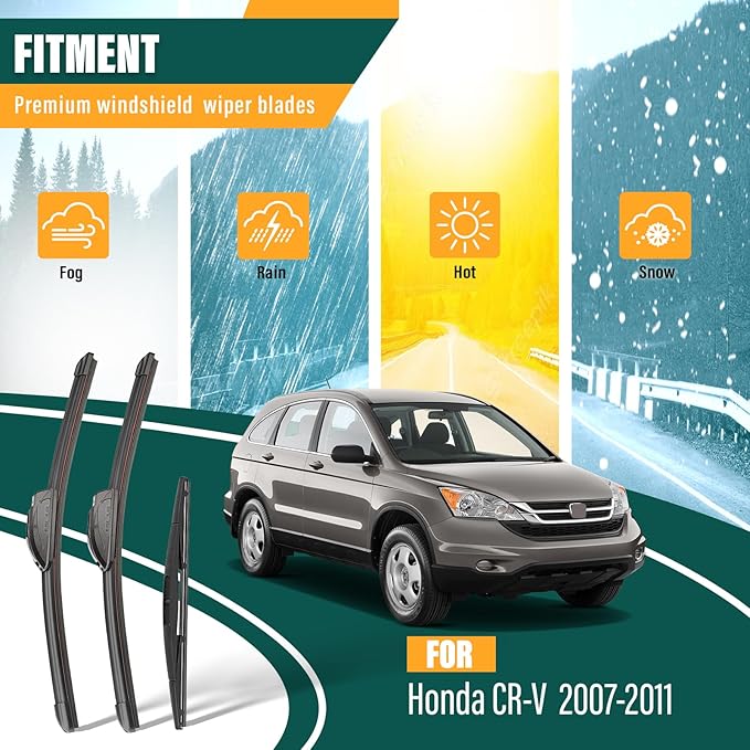 Windshield Wiper Blades Replacement for Honda CRV CR-V 2007 2008 2009 2010 2011 Original Factory Quality Front Rear Wiper Blade Set - 26" 16" 14" (Set of 3)