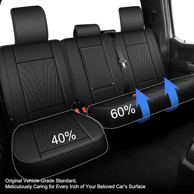 Truck Seat Covers Full Set Custom Fit for 2009-2025 2026 Ford F150 & 2017-2025 2026 F250/F350/F450 Super Duty Leather Seat Protectors (Black)