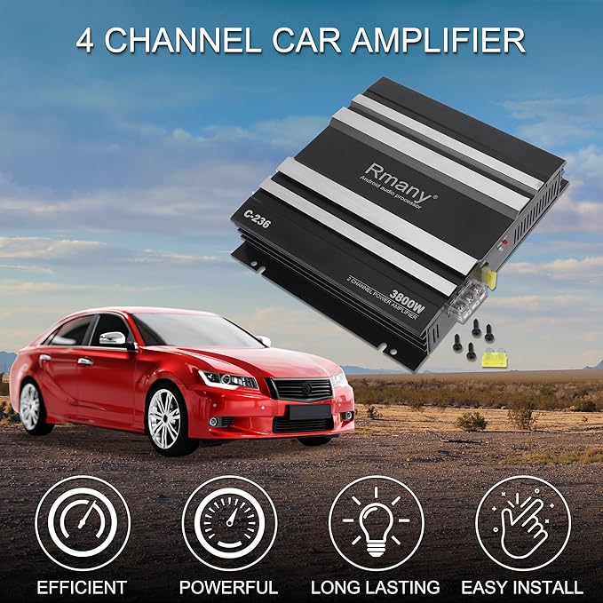 Car 12V 2 Channel Car Amplifier Stereo Audio 3800W Compatible | 2 Channel Car Amplifier Black 1 Pcs