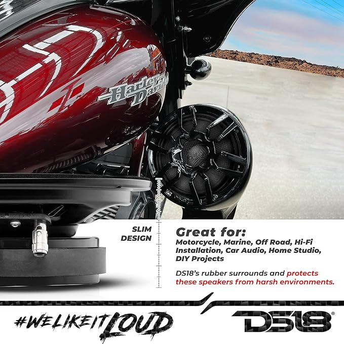 DS18 PRO-CF6.4SL 6.5" Slim Speaker 500 Watts RMS Max Power 4-Ohms Carbon Fiber Cone Water Resistant Mid-Bass Loudspeaker - Great Speaker for Motorcycles and Powersports - 1 Speaker