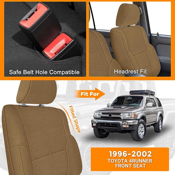 Front Seat Covers Fit for 1996-2002 Toyota 4Runner | Custom-Fit Knitted Automotive Cover (DIY Headrest Holes Required) , Tan