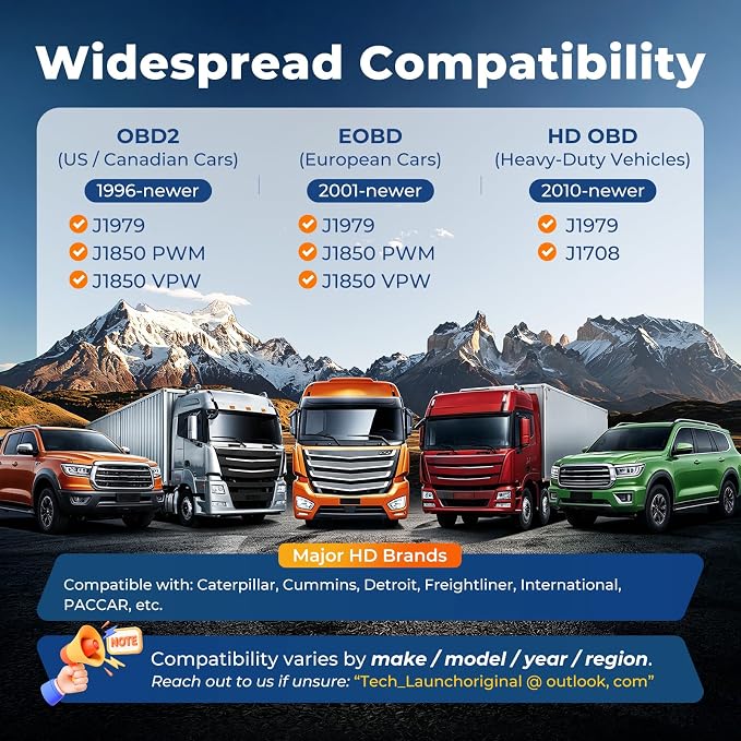 LAUNCH CR HD V2 Heavy Duty Truck Diagnostic Tool, HD OBD Scanner, Diesel Code Reader, OBD2 & Heavy Duty Diagnostic, DTC Lookup, Battery Voltage Check, Freelifetime Upgrade for DIYers