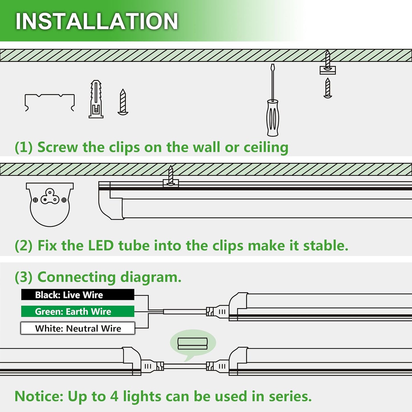 2FT LED Shop Light, 25W 3500LM 6000K/White Super Bright, T8 Integrated LED Tube Light Fixture,Plug and Play, Linkable LED Shop Lights for Room, Garage, Workbench, Under Cabinet (2 Pack)