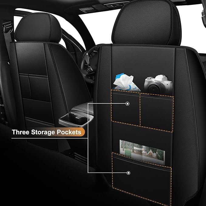 Seat Covers Fit for Toyota Tacoma 2024 2025 2026,Waterproof Faux Leather Truck Seat Covers Full Set Double & Crew Cab Protectors(5 Seats,Black&Gray)
