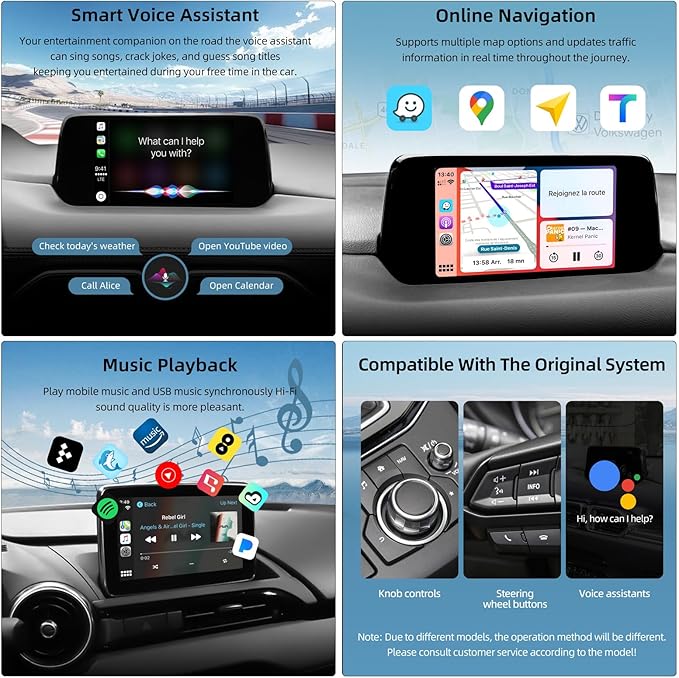 LEXXSON Android Auto & Carplay Adapter for Mazda 2/3/6/CX3/CX5/CX8/CX9/MX5 2014-2021 Year, Mazda Carplay Kit for MZD Connect System 00008FZ34, Retrofit Kit with TK78-66-9U0C