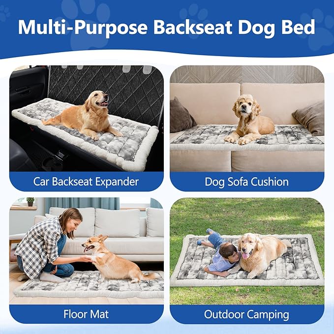 Bundle-2 Items,Thickened Dog Bed for Car Back Seat,Upgraded Bottom Non-Slip,Fits Hard Bottom car seat Cover for Dogs,Premium Mixed Color,Dog Car Seat Cover