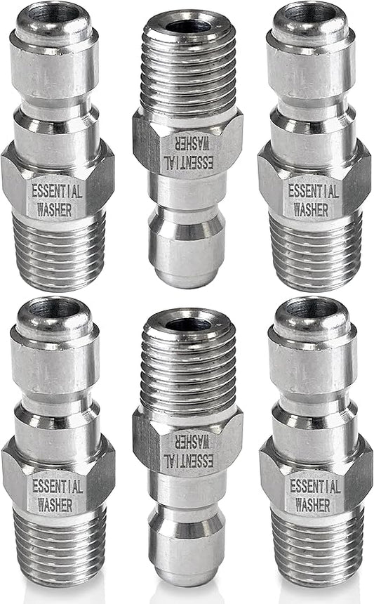Essential Washer Stainless Steel ¼” Plug Male NPT | Pressure Washer Quick Connect Fittings | 5000 PSI | Set Of 6