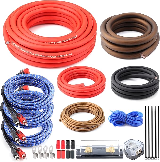 0 Gauge Dual Amp Wiring Kit Make Connections and Bring Power to Your Radio,Subwoofers and Speakers