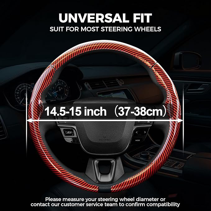 West Llama 3 Piece Carbon Fiber Steering Wheel Cover, 14.5-15 Inch 3 Pc Auto Car Steering Wheel Cover Universal Fit for 99% Cars, SUVs, Trucks(Glossy Red)