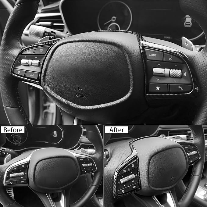 Carbon Fiber Style Steering Wheel Button Panel Cover Interior Steering Handle Button Frame Protective Sticker Compatible with Genesis G70 2019-2025 Accessories