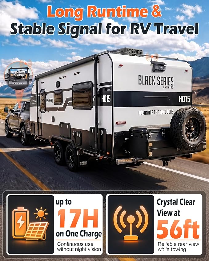 HD 1080P Magnetic Wireless Backup Camera for RV - 1-Min Easy Install for RV Trailer, Stays Secure on Bumpy Driving - 7'' Monitor for Rear View & Parking While Travel