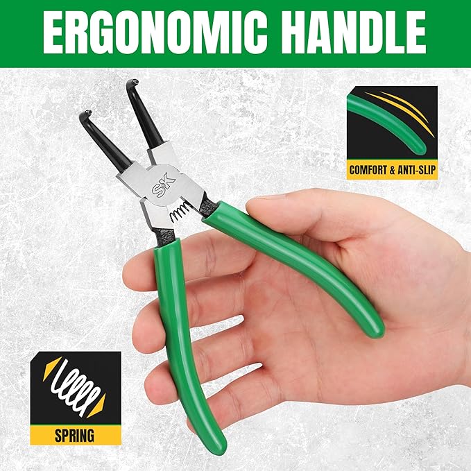SK 7-Inch Snap Ring Pliers, Internal Circlip Pliers with 90-Degree Bent Jaw, Tip Diameter 0.07'', Premium CR-V Steel