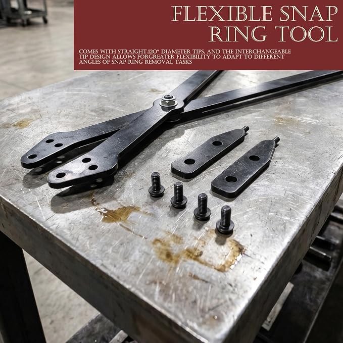 26” Transmission Snap Ring Pliers Heavy Duty Internal Retaining Ring Pliers | 1489-26” Extra Long Reach Large Snap Ring Removal Tool Fits GM 5L40 5L50 6L50 6L80 6L90 Ford 6R140, Interchangeable Tips