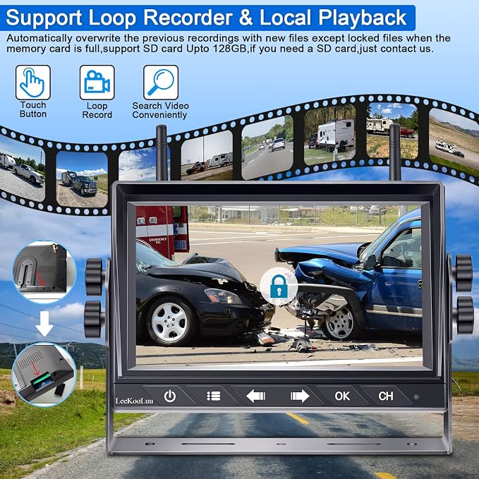 HD 1080P 7 inch RV Wireless Backup Camera: 15-Min Easy Install Clear Night Vision 4 Channels Recording Touch Key Monitor Rear View Camera for Furrion Pre-Wired RVs Travel Trailers Camper Truck