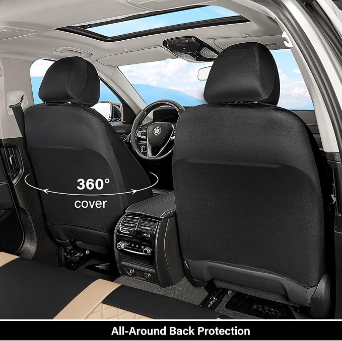 Coverado Universal Leather Seat Covers Front Seats, 2-Pack Seat Covers for SUV, Pickup Truck, Sedan, Automotive Vehicle Interior, Waterproof and Durable All Weather Protector，Black&Beige