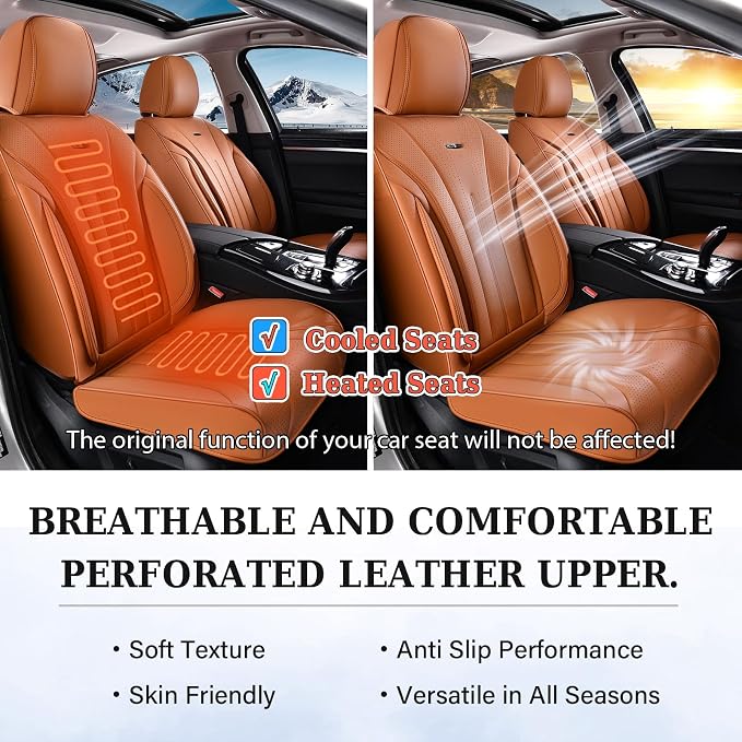 Coverado Brown Seat Covers for Front Seat, Premium Leather Seat Covers for Cars,Waterproof Car Seat Protectors, Car Seat Cushions Universal Seat Covers Fit for Most Cars