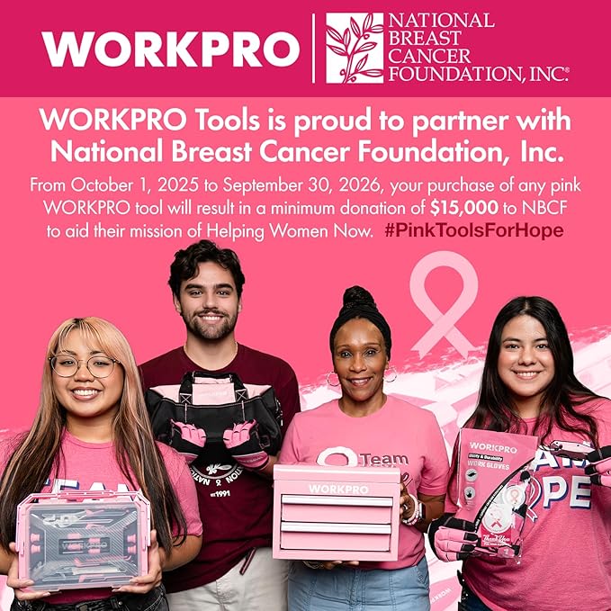 WORKPRO 7-piece Pliers Set with Groove Joint, Long Nose, Slip Joint, Linesman, and Diagonal Pliers for DIY & Home Use - Pink Ribbon