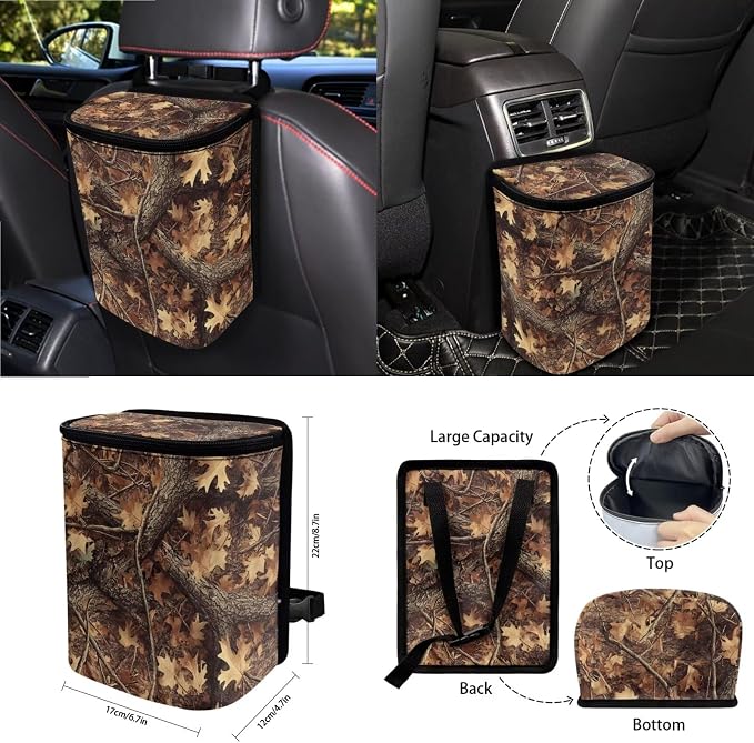 Hunting Camo Print Car 15pcs Accessories, Full Set Seat Covers for Cars Steering Wheel Cover Seat Belt Pads Trash Can Air Vent Pocket Mirror Cushion Coasters Universal Fit