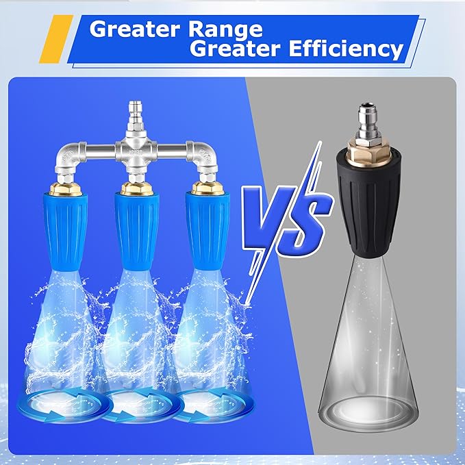 Triple Turbo Nozzle Pressure Washer, 3-in-1 Power Washer Turbo Nozzle with 1/4" Quick Connect, 360° Rotating Turbo Nozzle Tip- 4000 PSI, 4-6 GPM, 2.0 Orifice, Blue