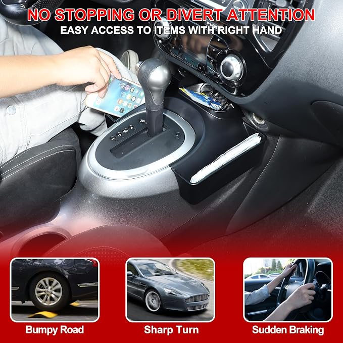 Center Console Gear Shift Organizer Tray Compatible with 2011-2019 Nissan Juke and Nissan Infiniti ESQ Storage Box Accessories Gear Shift Center Console Side Tray Black Hanging Storage Box