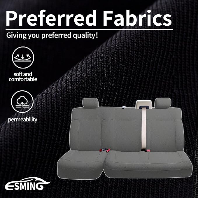 ESMING Heavy-Duty Knitted Fabric Rear Bench Seat Covers for Ford F150 XLT Super Cab 2004 2005 2006 2007 2008, Heavy-Duty Knit Fabric, Easy Install & Cleaning - Gray