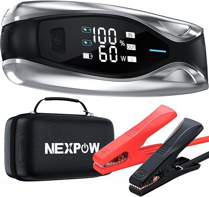 NEXPOW 6000A Battery Jumper Starter Portable, 24000mAh Jump Starter with 60W PD 2-Way Fast Charging,Jump Box & Battery Booster Pack with LED Display, LED Light,for 12V All Gas Engines/Up to 12L Diesel
