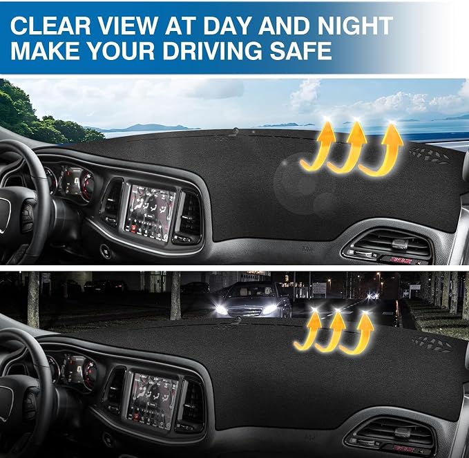 KUST Black Dash Cover for Dodge Challenger 2015-2022 2023 2024 Left Hand Driving Non-Slip Dashboard Cover Interior Accessories for Dodge Challenger Custom Fit Dash Mat Sunshade No Glare