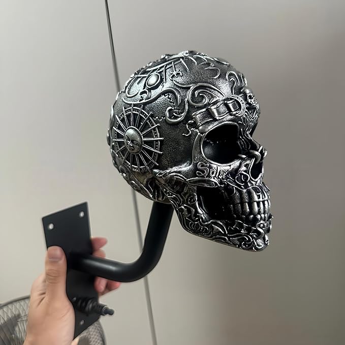 Motorcycle Helmet Skull Holder, Wall Mount Helmet Rack, Resin Crafts,Skull Helmets Holder Suitable for Motorcycle Cap, Baseball Cap, Bicycle Cap, Hat Storage Rack,Sports Gear (Type-B)