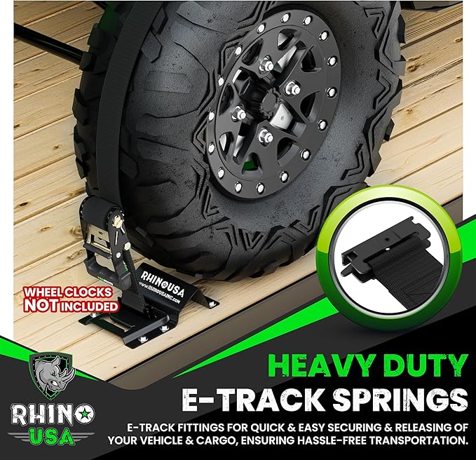 Rhino USA E Track Ratchet Tie Down Straps (4,500lb Break Strength) - Includes (2) Premium 2" x 16' eTrack Tie Downs - Ultimate Heavy Duty eTrack Cargo Strap System for Trailer, Truck, Motorcycle