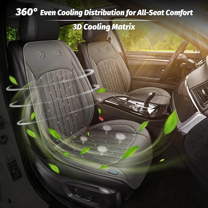 Cooling Car Seat Cover with 2 Powerful Turbo Fans, 12V-24V Ventilated Cooling Car Seat Cushion, 3-Speed Adjustable Breathable Cooling Seat Cover for Car SUV Truck Universal Fit (Grey 2)