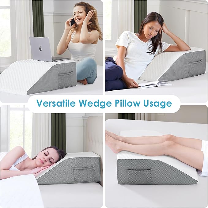 Cozymaker 10" Leg Elevation Pillows for Swelling, Cooling Gel Memory Foam Wedge Pillows for After Surgery, Sciatica Back Knee Hip Ankles Pain Relief, Leg Pillows for Sleeping