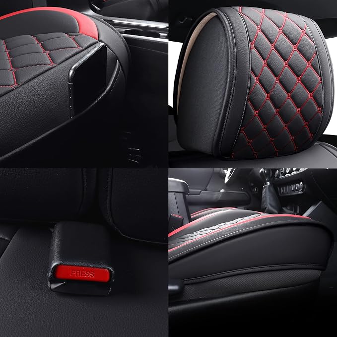 Tomatoman Tacoma Seat Covers Customized for 2005-2025 2026 Sport Extended SR V6 Pickup TRD, Waterproof Faux Leather Car Cushions(2 PCS Front, Black-Red)