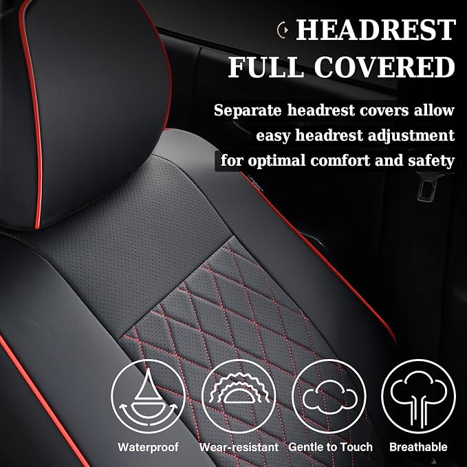 Coverado Tacoma Front Seat Covers, Leather Seat Covers for Cars Custom Fit for 2016-2023 Toyota Tacoma Double & Crew Cab, Waterproof Covers Seat Protector (Front, Red)