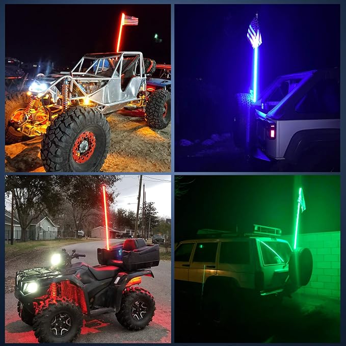 Nilight 1PC 3FT Spiral RGB Led Whip Light with Spring Base Chasing Light RF Remote Control Lighted Antenna Whips for Can-Am ATV UTV RZR Polaris Dune Buggy Offroad Truck, 2 Years Warranty
