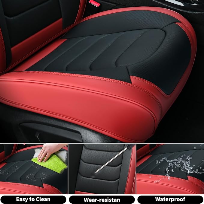 FLORICH Car Seat Covers, Leather Seat Covers, Front Seat Covers 2PCS,Waterproof Car Seat Protector, Auto Driver Seat Covers Accessories Fit for Most SUV Trucks(Red&Black, Front Pair)