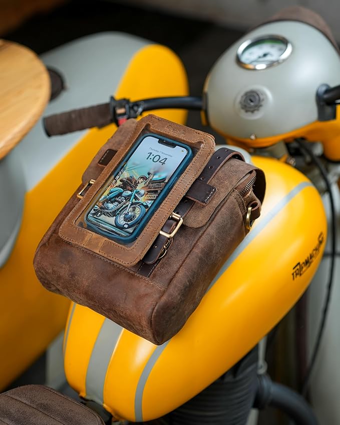 Trip Machine Company Genuine Leather Motorcycle Magnetic Fuel Tank & Tail Pillion Seat Mount Bag with Shoulder Strap and Rain Cover (Brown)