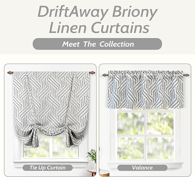 DriftAway Farmhouse Double Layer Linen Blackout Tie Up Curtains Thermal Insulated Striped Fully Lined Balloon Roman Shade Bathroom Window Adjustable Rod Pocket 39 Inch by 55 Inch Briony Black