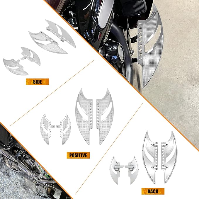 Motorcycle Floorboards Set Driver Passenger Footboards Front Rear Foot Pegs Fit For Harley Touring Road Glide Electra Glide Street Glide Softail Dyna (Chrome)