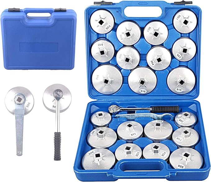DAYUAN 23pcs Aluminum Alloy Cup Type Oil Filter Cap Wrench Socket Removal Tool Set Bundle with 9 Pcs Axle Nut Hub Impact 1/2" Drive Socket 29 30 31 32 33 34 35 36 38mm Socket Set
