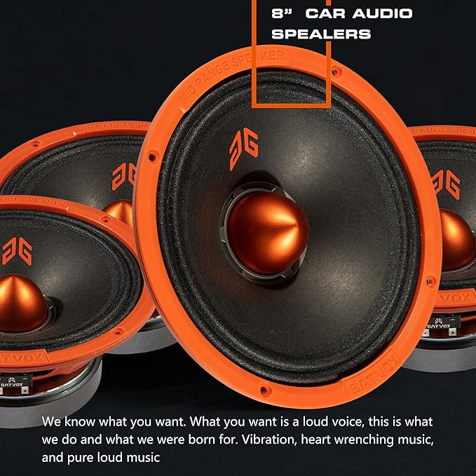 MX80E2 Loudspeaker 8 Inch Midrange 640 Watts 4 Ohms Orange Bullet, Premium Quality Audio Door Speakers for Car or Truck Stereo Sound System, Orange (2 Speakers)