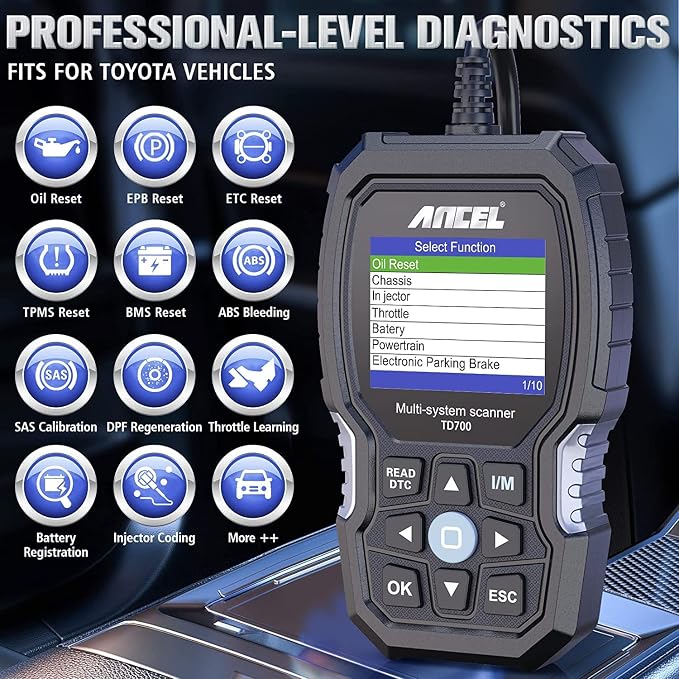 ANCEL TD700 All System OBD2 Scanner Fits for Toyota Lexus Scion with ANCEL Protective Case