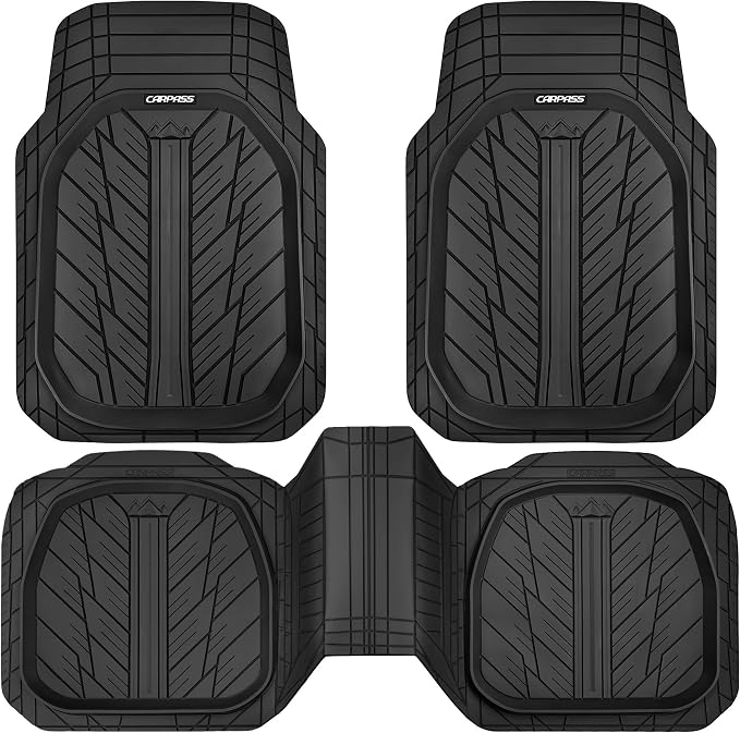 CAR PASS 3D Foam Support Leather Car Seat Covers Front Seats,Waterproof Faux Leather Front Seat Cover for Car,Universal Fit Anti-Slip for SUV Truck,Rubber Floor Mats for Cars