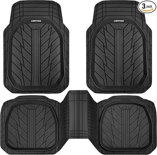 CAR PASS DeepDish Heavy Duty Rubber Floor Mats 3-Piece, Universal M-XL Size Trim-to-Fit Automotive Floor Mats for Truck Van SUV, Durable Waterproof All Weather Car Mats (Solid Black)