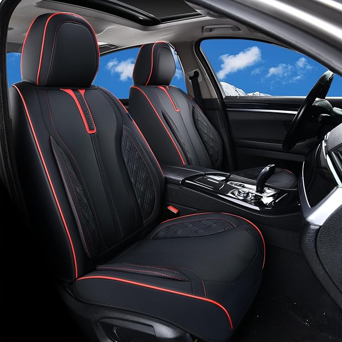Doogo Car Seat Covers Full Set, Waterproof Car Seat Protector, Universal Automotive Interiors Fit for Most Sedan, SUV, Truck, Pickup, Vans (Black&Red line)