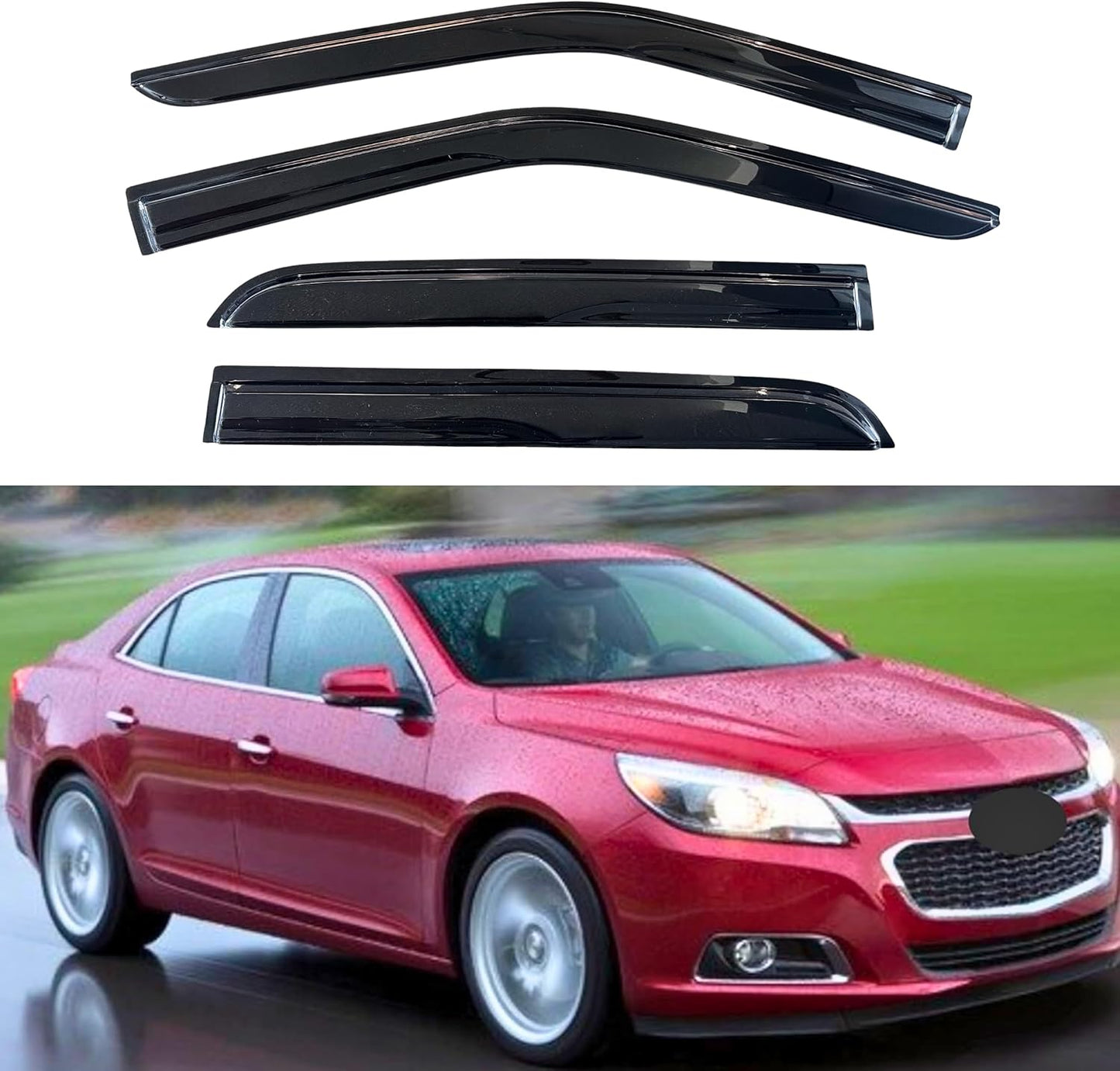 KPY Window Visor Compatible with Chevrolet Chevy Malibu 2013-2015 & Malibu Limited 2016, 4PC Rain Guard Side Window Vent Deflectors Tape-On Mugen Style, 2013 2014 2015 2016