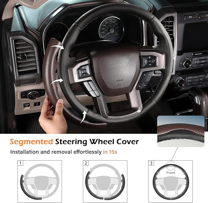 Steering Wheel Cover for Ford F150 2015-2020/F250 2017-2021/F350 2017-2021/F450 2017-2021/F550 2017-2021/Ford Expedition 2018-2021 Custom-fit Car Steering Wheel Cover for Ford Steering Wheel Protector