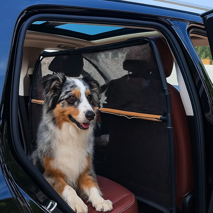 50" Dog Barrier for SUV & Truck, Pet Car Barrier Behind Front Seat – Dog Gate for Cargo Area, Back Seat Divider with See Through Net Mesh for Safety & Travel