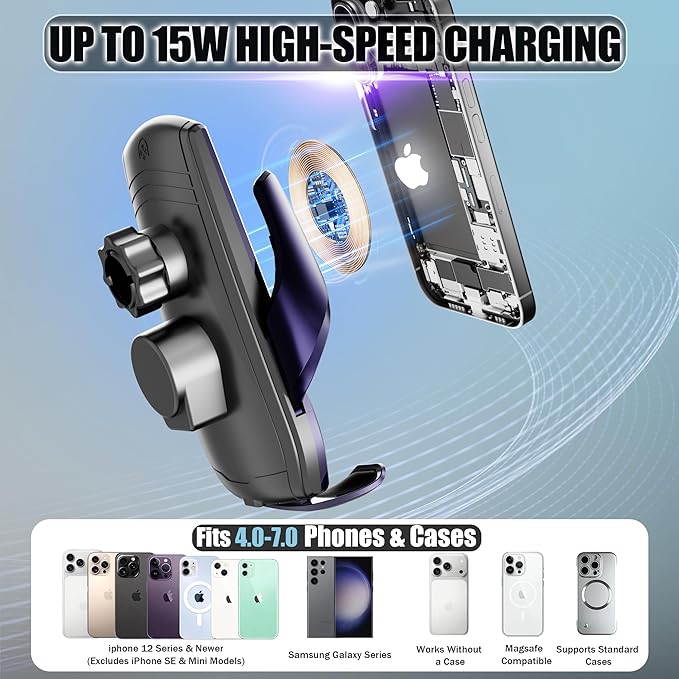 Car Phone Mount for 2022-2026 Toyota Tundra & 2023-2026 Toyota Sequoia, Smart Auto-Clamping on 14" Touchscreen, 15W Wireless Fast Charging, 360° Adjustable, Without Blocking Airflow